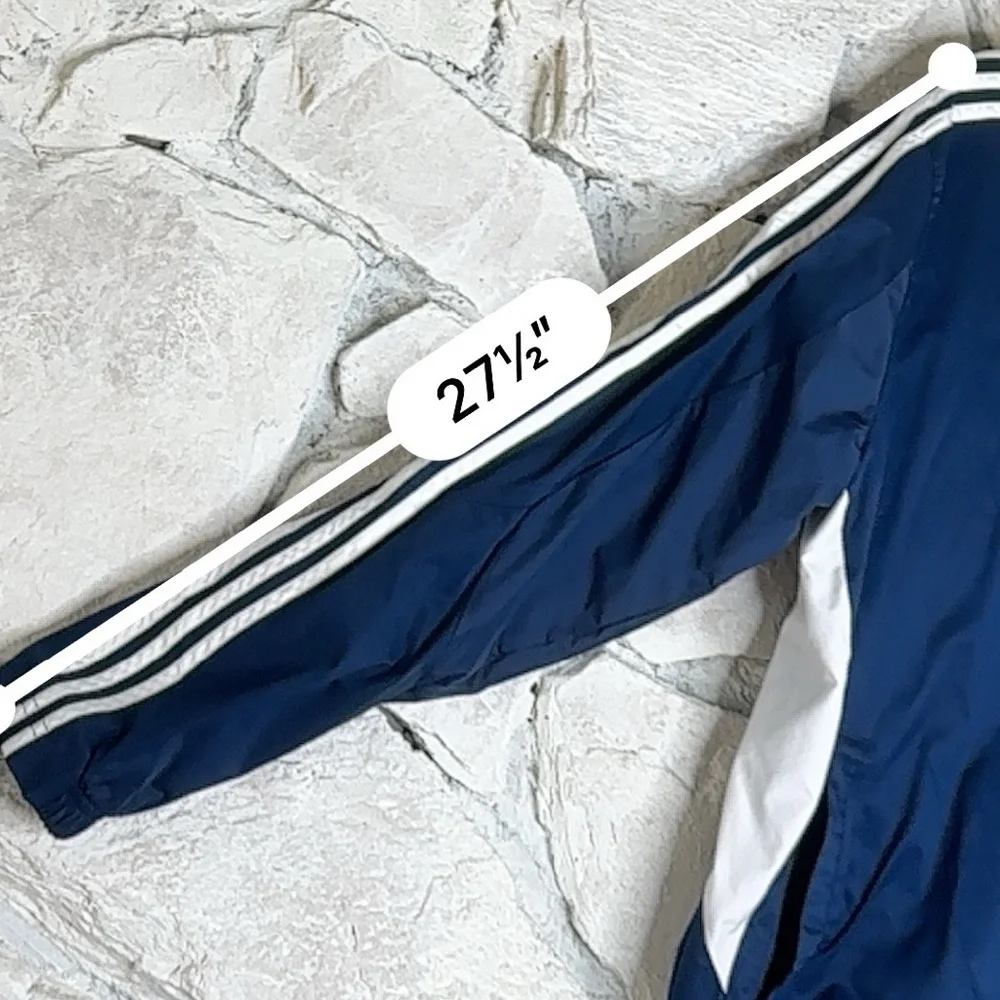 adidas | Men’s 3 Stripe Navy & White Windbreaker With Hidden Hood, Size L